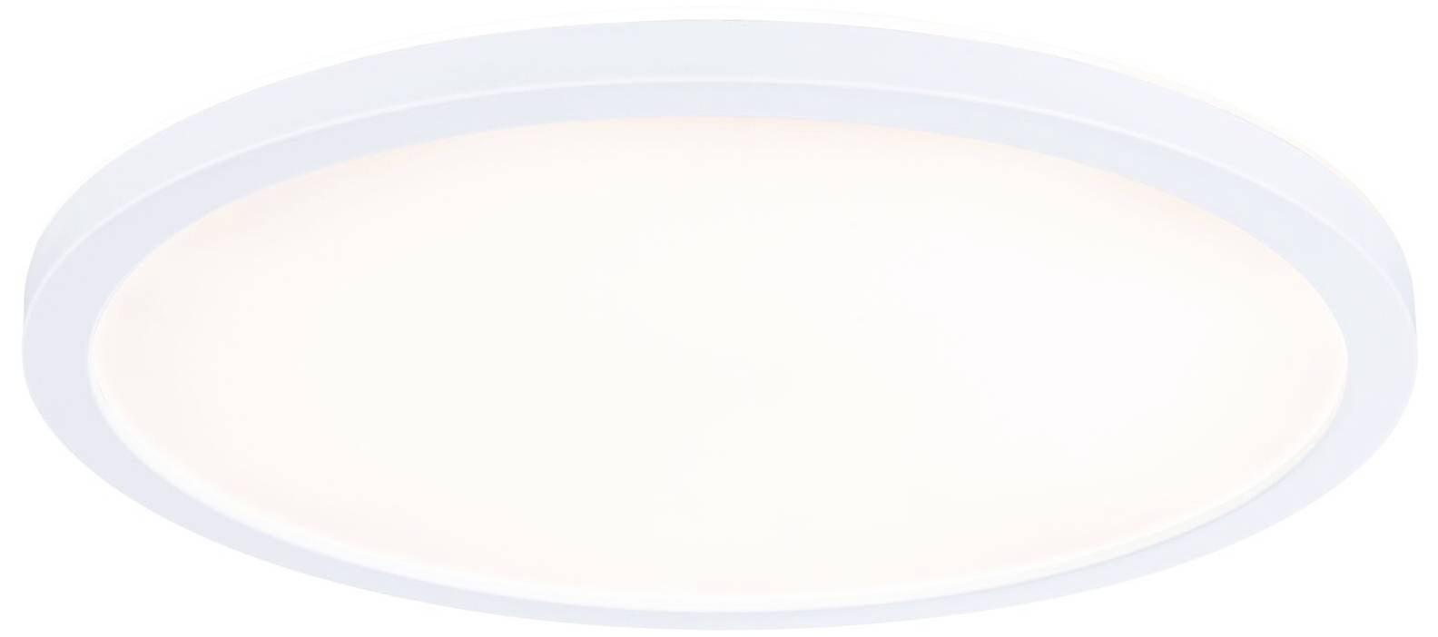 Una plafoniera LED rotonda e piatta con cornice bianca e centro luminoso, adatta per l'illuminazione di ambienti.