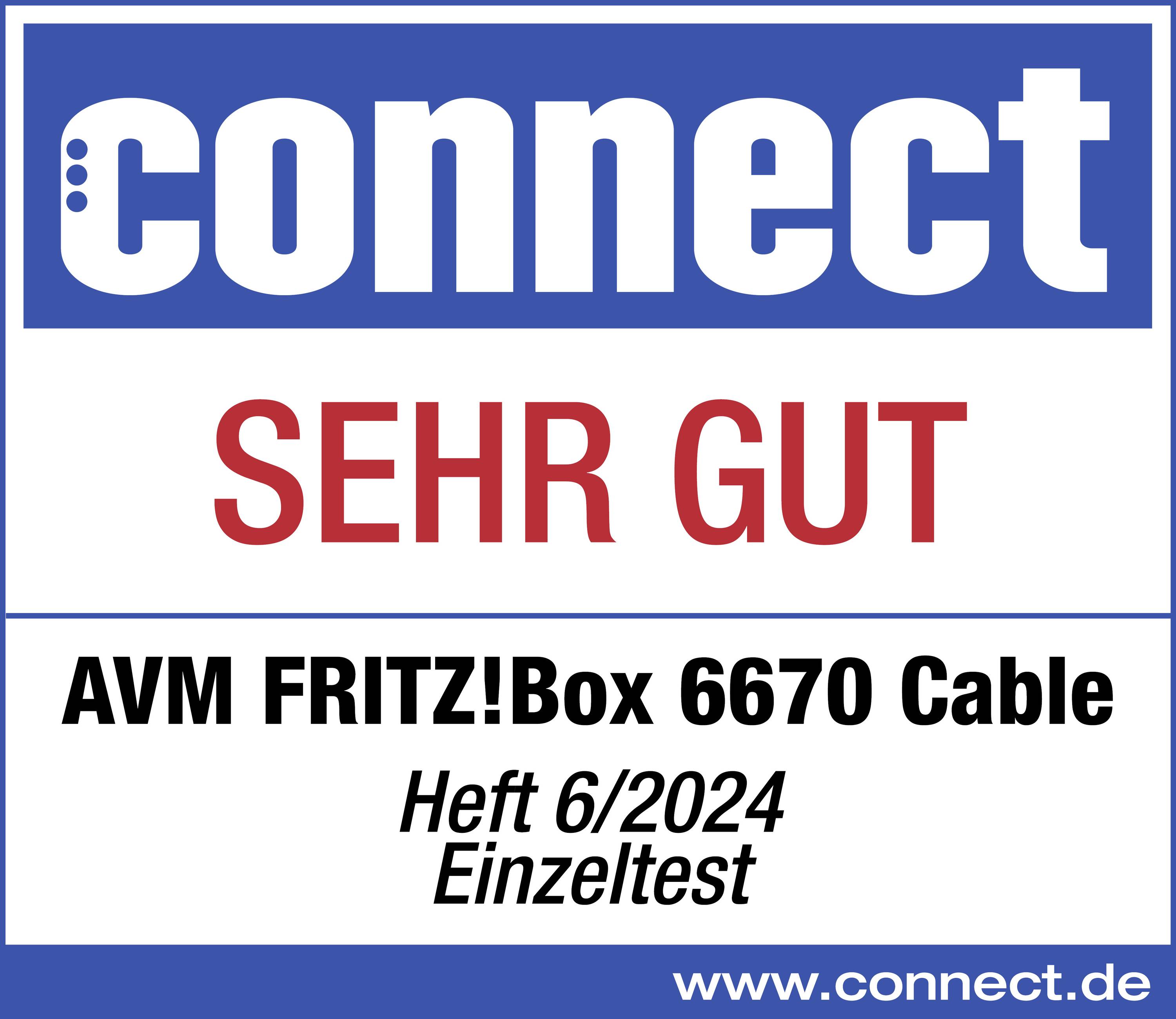 'Connect' assegna la valutazione 'MOLTO BUONO' per l'AVM FRITZ!Box 6670 Cable nel numero 6/2024.