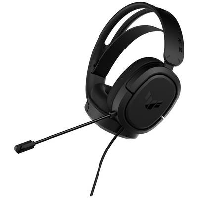 Cuffie da gaming nere con microfono, design ergonomico, adatte per PC e console, offrono un'elevata qualità audio e comfort.