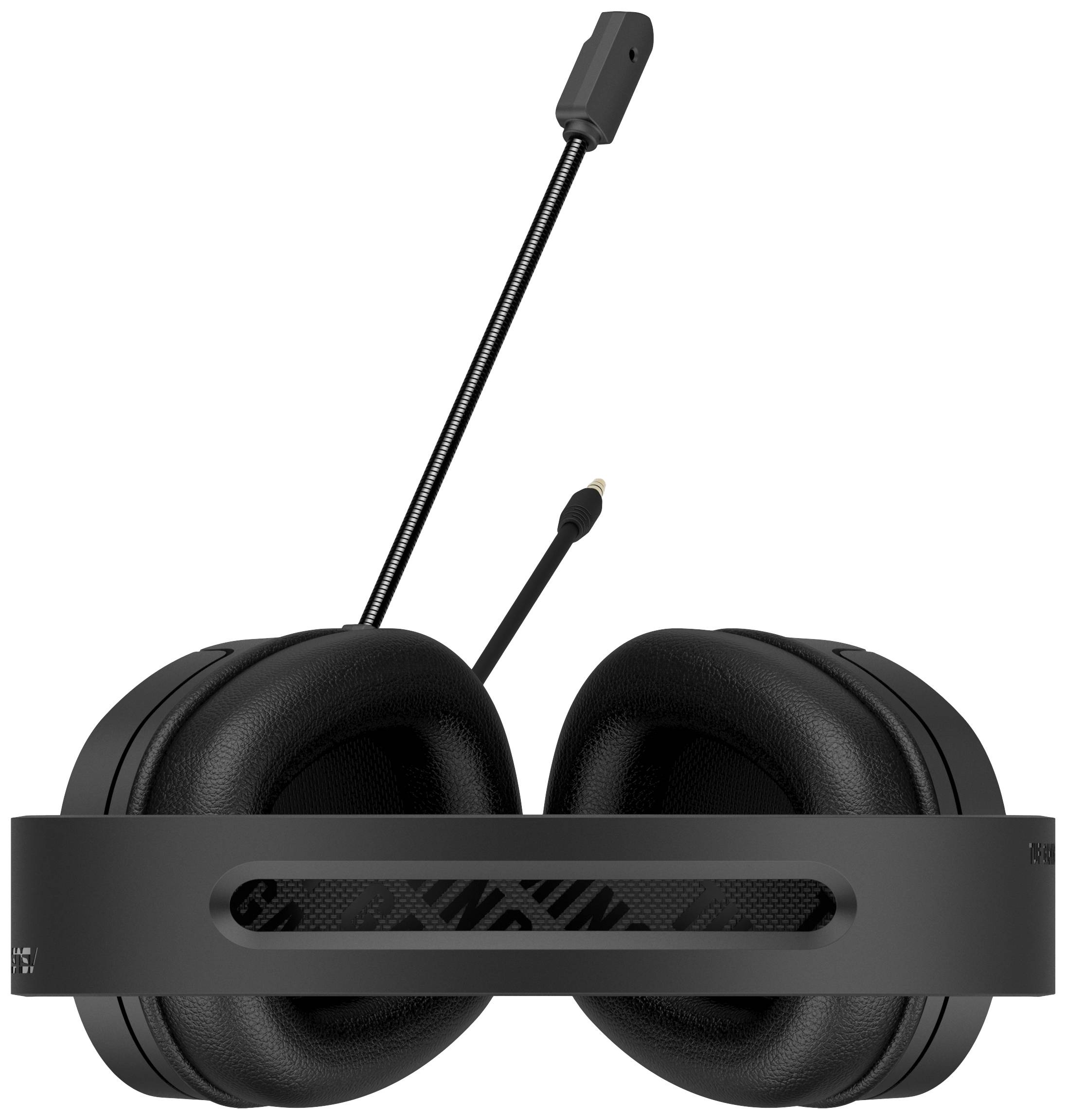 Cuffie da gaming nere con microfono pieghevole, grandi cuscinetti auricolari e archetto regolabile, su sfondo bianco.