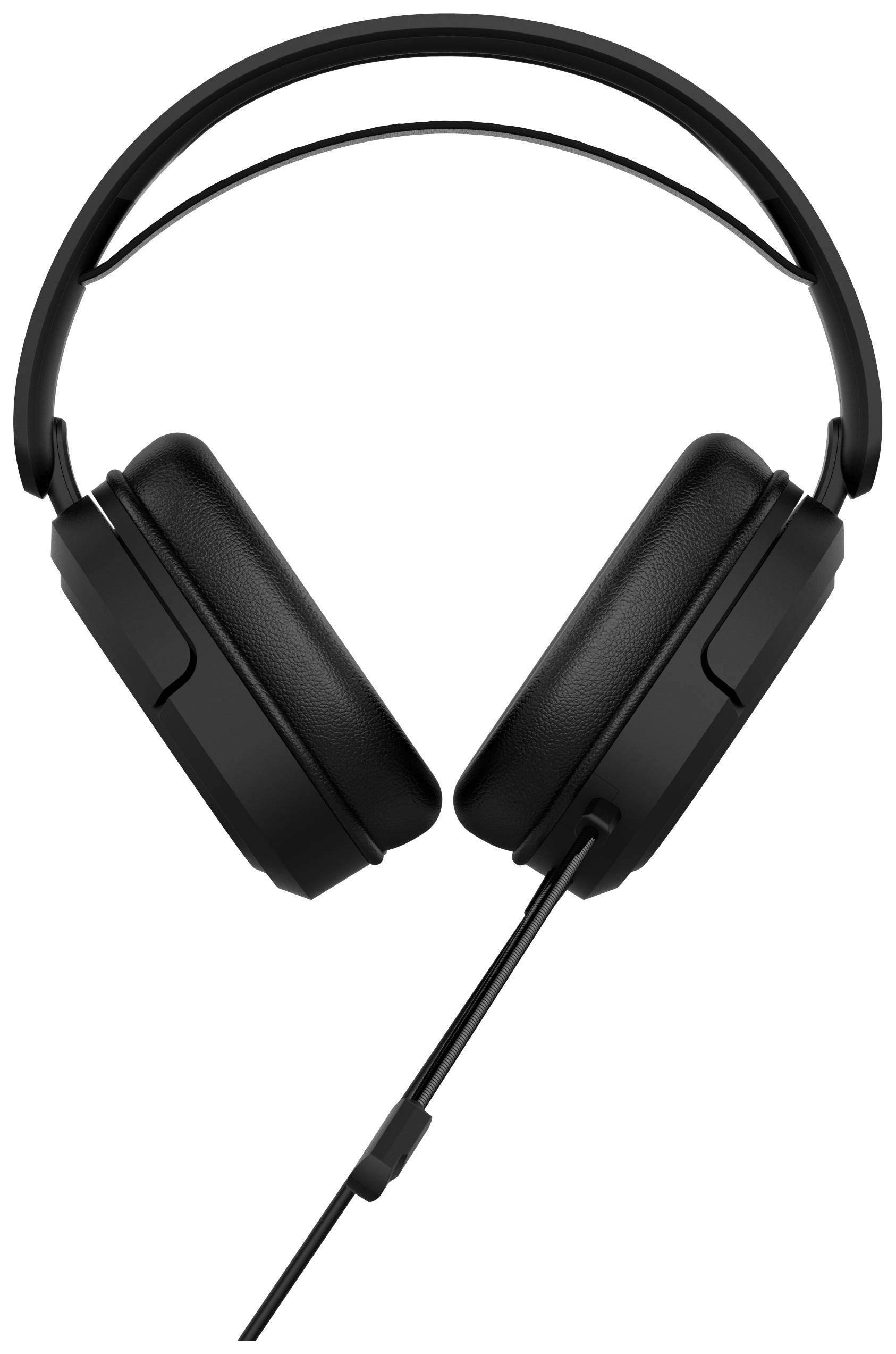 Cuffie over-ear nere con archetto e cavo, ideali per ascoltare musica o per gaming.