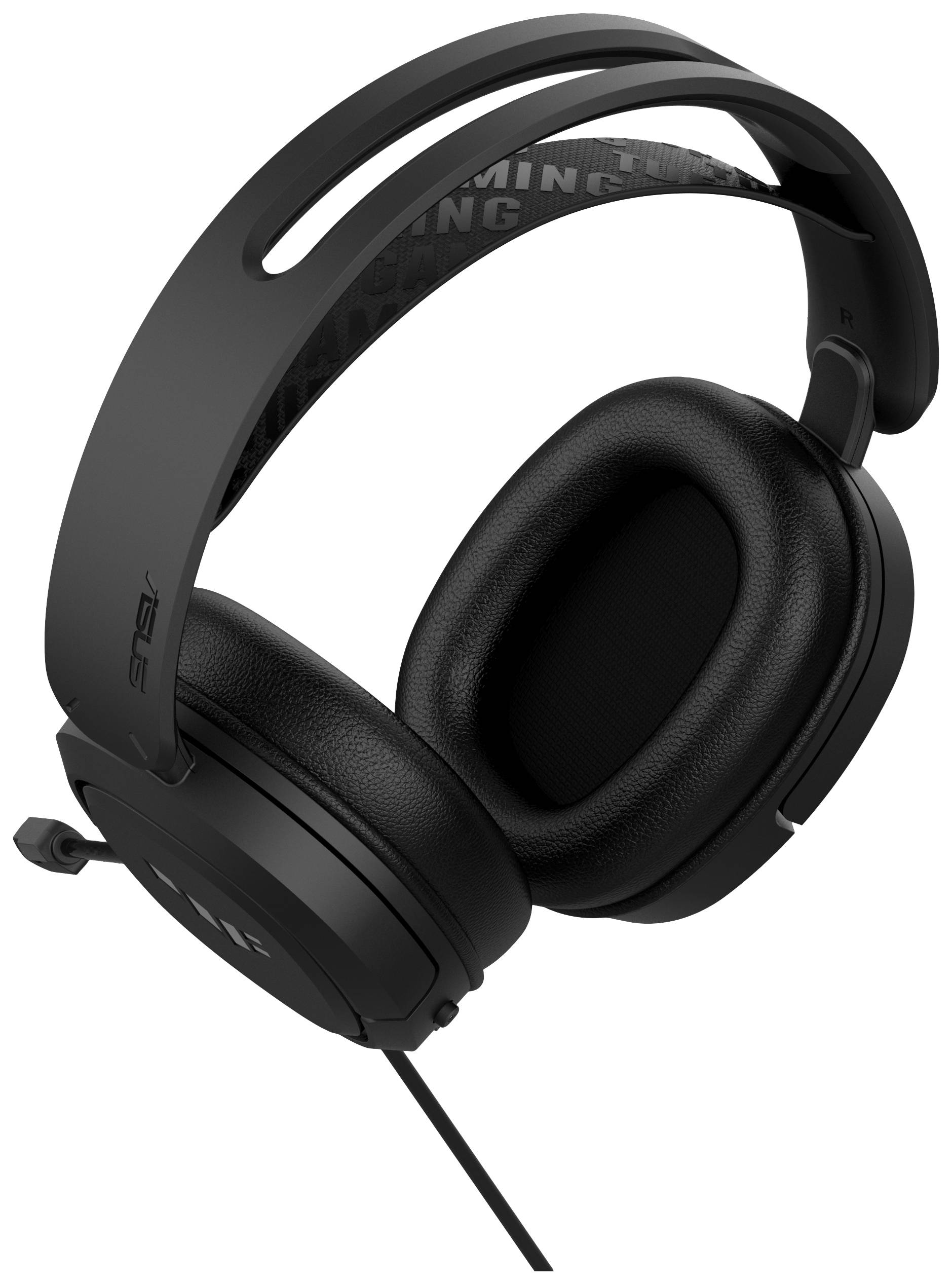 Cuffie da gaming nere con padiglioni imbottiti e braccio del microfono regolabile. Ideali per sessioni di gioco prolungate.