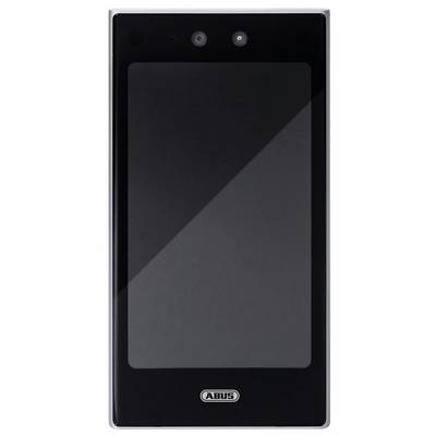 Un monitor video per la sicurezza della porta con due telecamere e un ampio display, di colore nero. Nome del marchio in basso, nessun simbolo visibile.