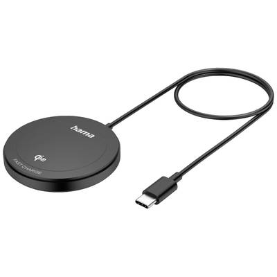 Caricabatterie wireless di Hama con porta USB-C, design circolare, contrassegnato con 'qi' e 'FAST CHARGE', adatto per la ricarica rapida.