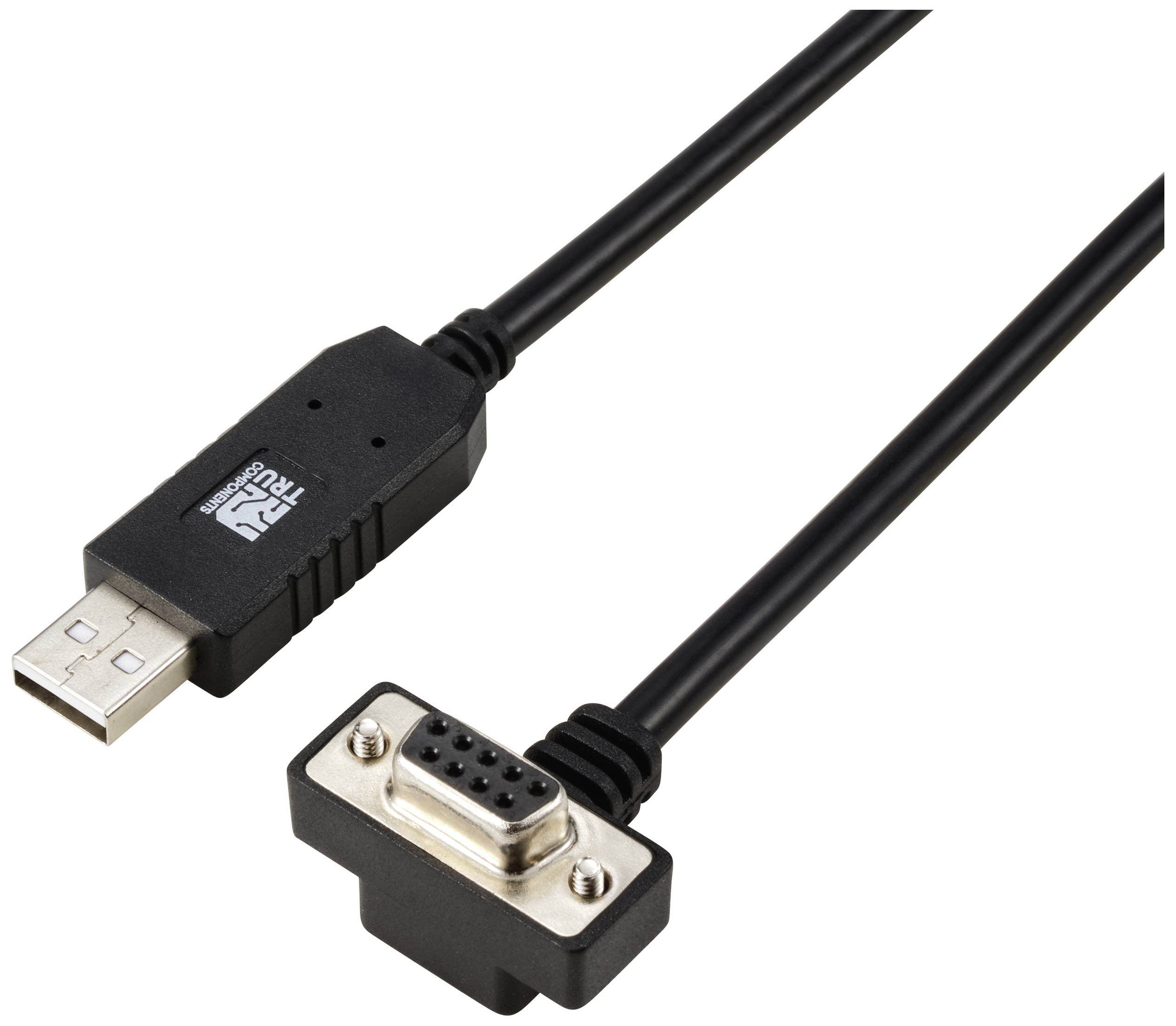 Cavo adattatore USB-seriale con connettore USB su un lato e connettore seriale a 9 pin sull'altro lato.
