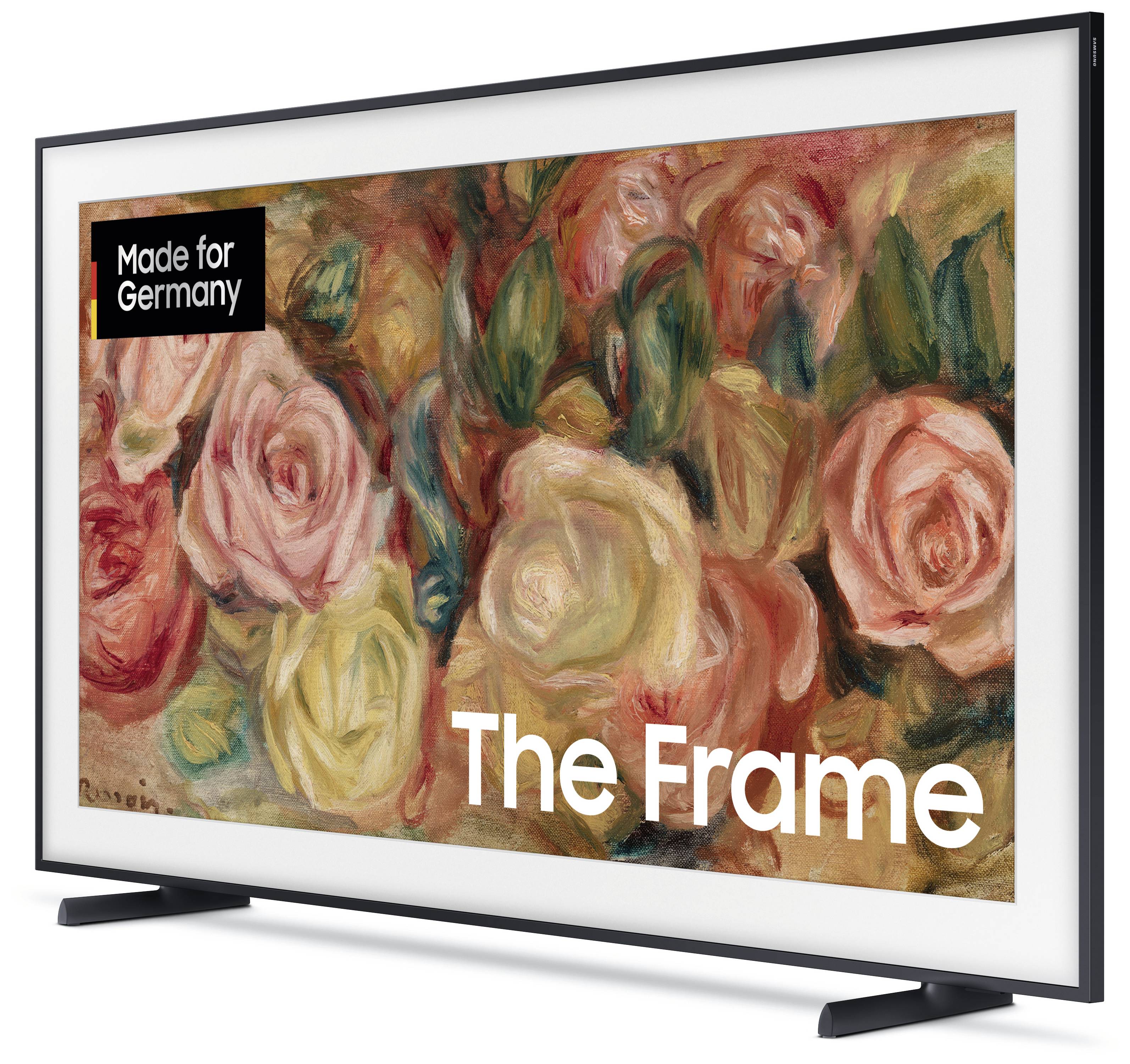 Samsung The Frame TV con un dipinto di rose sullo schermo. Nell'angolo in alto a sinistra c'è scritto 'Made for Germany'.