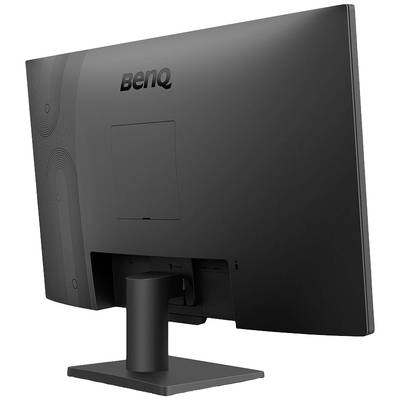 Un monitor nero BenQ visto da dietro, che mostra il piedistallo e il design essenziale del corpo.