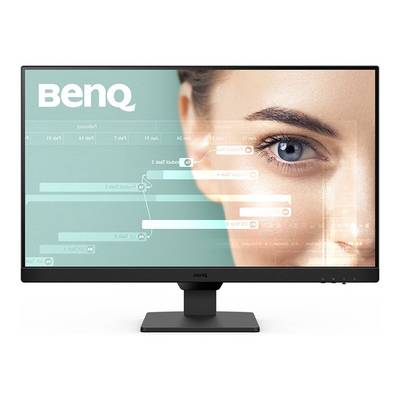 Un monitor del computer con interfaccia utente mostra un diagramma di Gantt. Sullo sfondo è visibile un grande occhio blu.