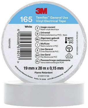 3M  165WH5E Nastro isolante  Bianco (L x L) 20 m x 19 mm 1 pz.
