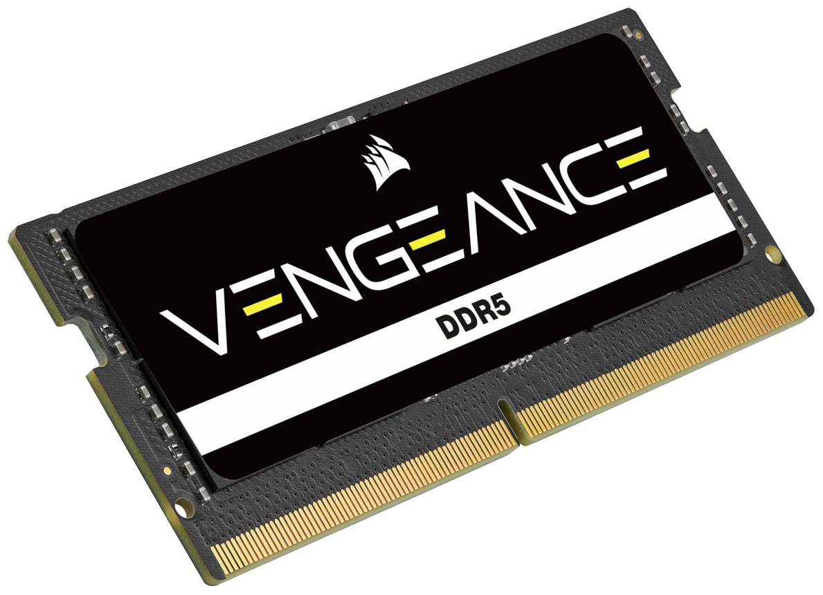 Modulo RAM DDR5 in colorazione nero e bianco con la scritta 'Vengeance'. Principalmente per la memoria del computer.