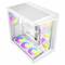 Un case per computer bianco con lati trasparenti mostra ventole colorate e illuminate all'interno. Ideale per PC da gaming personalizzati.