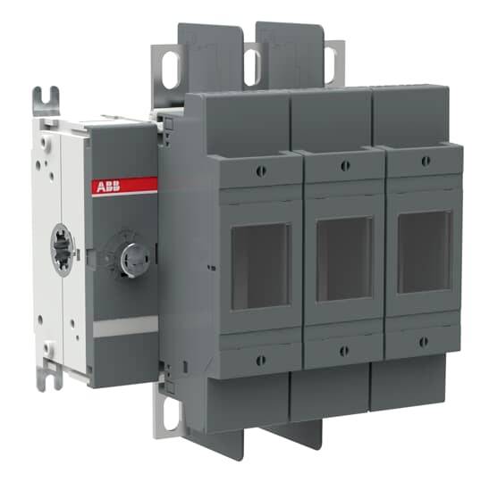 Un interruttore elettrico trifase di potenza ABB, grigio e robusto, adatto per applicazioni industriali.