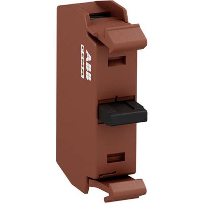 Interruttore di potenza ABB color rosso-marrone con pulsante nero, utilizzato in quadri elettrici per il controllo della protezione da sovracorrente.