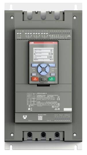 Un dispositivo di controllo elettrico grigio con un display digitale e comandi al centro. Mostra dati tecnici.