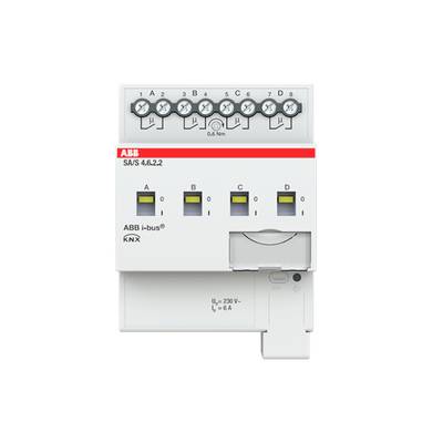 Un attuatore KNX di ABB a quattro canali, idoneo per l'automazione degli edifici, mostra le possibilità di controllo e connessione.