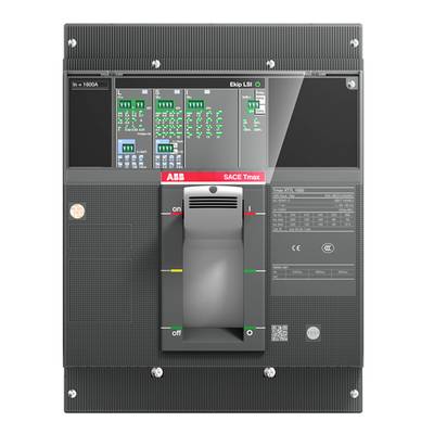 Un grande interruttore di potenza con la scritta 'ABB SACE Tmax', con diversi interruttori e indicatori sulla parte superiore.