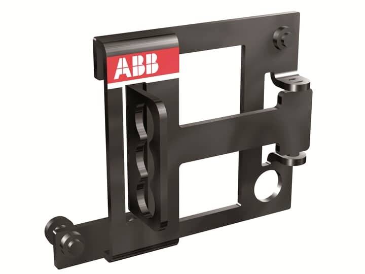 Un supporto nero, rettangolare, con il logo rosso 'ABB'. Dotato di diversi rinforzi verticali e orizzontali.