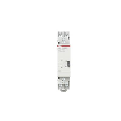 Un contattore elettrico con involucro in plastica bianca e morsetti a vite blu. Contrassegnato con 'ABB 25A 250V AC-1' sul lato frontale.