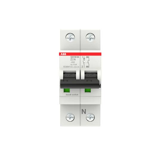 Un interruttore magnetotermico bipolare (ABB S200M-H) da 25 Ampere di corrente nominale, idoneo per l'utilizzo in impianti elettrici.