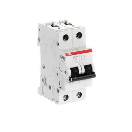 Un interruttore automatico bipolare con leve, utilizzato per proteggere i circuiti elettrici da sovraccarichi o cortocircuiti.