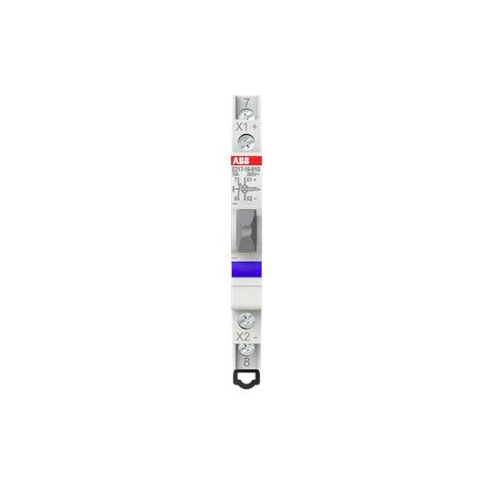 Un contatore elettrico ABB sottile in un involucro bianco con un'area di impostazione grigia. In alto è riconoscibile il logo ABB.