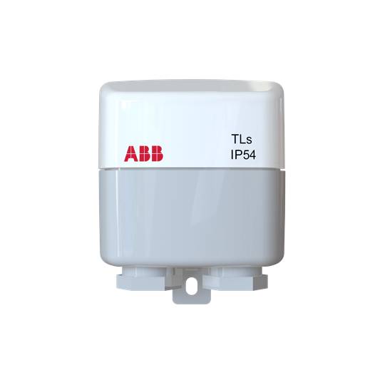Un dispositivo elettrico grigio con la scritta 'ABB' e 'TLs IP54' sul lato anteriore.
