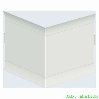Un angolare bianco per canali di cavi con un design geometrico e angolato, su uno sfondo neutro.