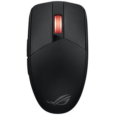 Mouse nera per computer con rotella di scorrimento rossa; design sottile e moderno, adatta per il gaming.