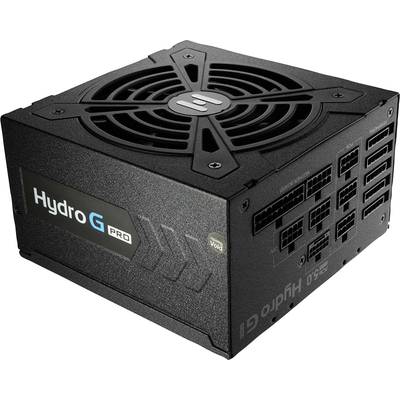 Alimentatore PC nero con scritta 'Hydro G Pro'. Apertura visibile per la ventola e diversi connettori modulari sulla destra.