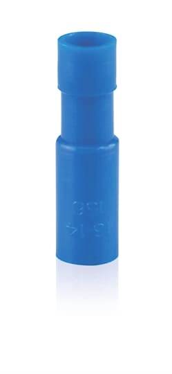 Connettore isolato blu, autosufficiente, di forma cilindrica, idoneo per cablaggi e connessioni elettriche.