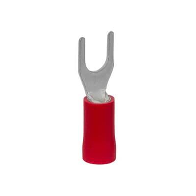 Capocorda metallico con impugnatura rossa in plastica. Viene utilizzato per collegare in modo sicuro i cavi elettrici nei punti di giunzione.