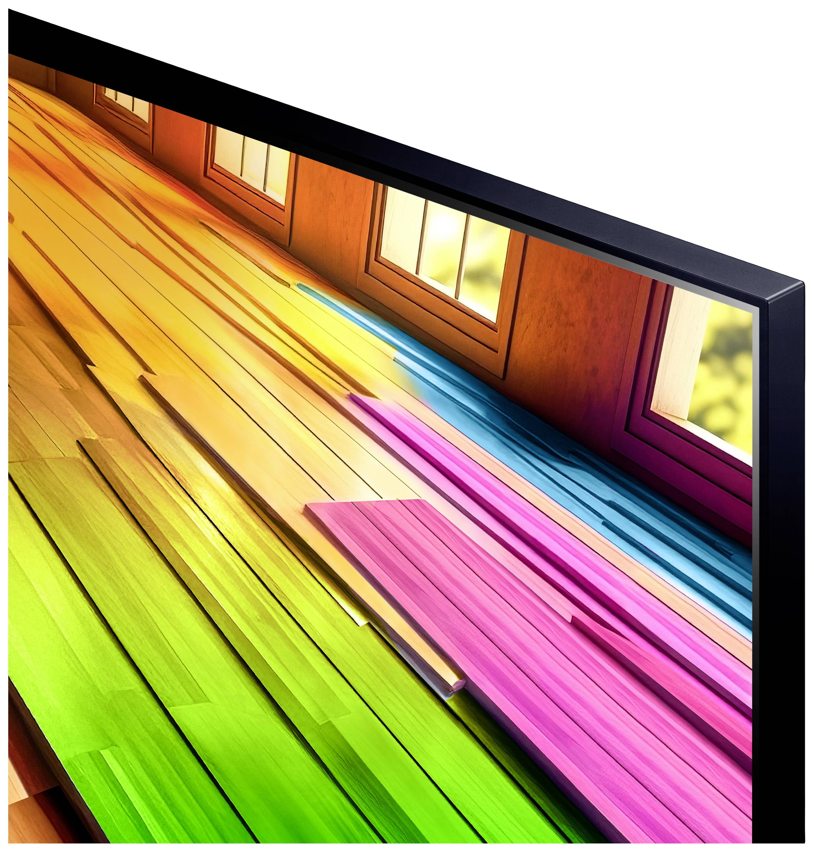 Immagine colorata con un motivo astratto composto da colori brillanti ed effetti luminosi che filtrano attraverso le finestre.