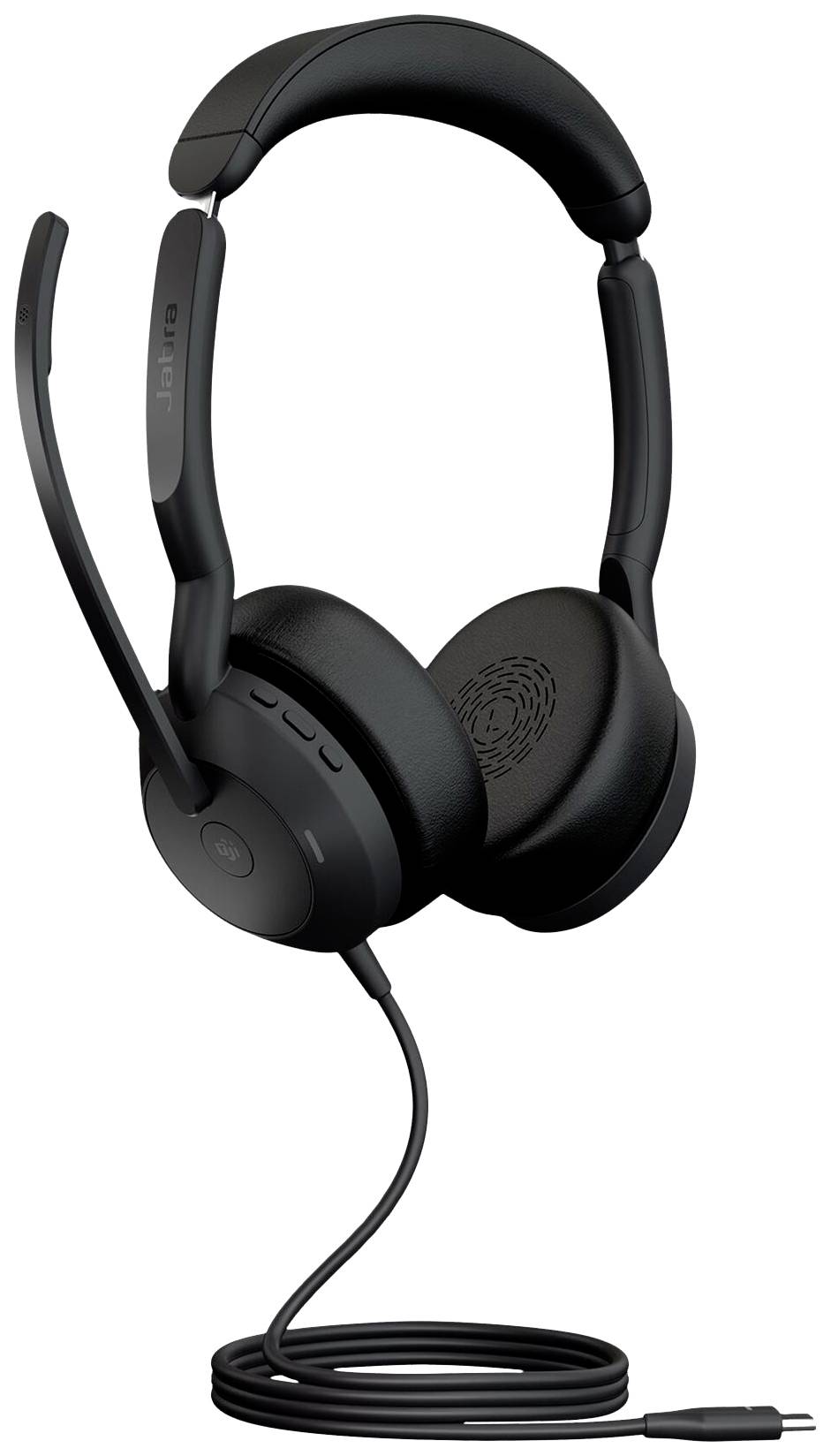 Cuffie Over-Ear nere con cavo e braccio microfono, adatte per chiamate e ascolto musicale.