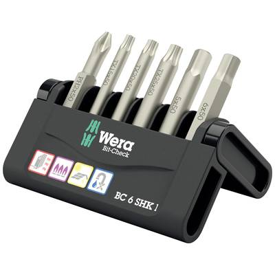 Portabit di Wera con sei bit diversi, confezionato in un supporto nero con loghi per diversi tipi di teste di vite.