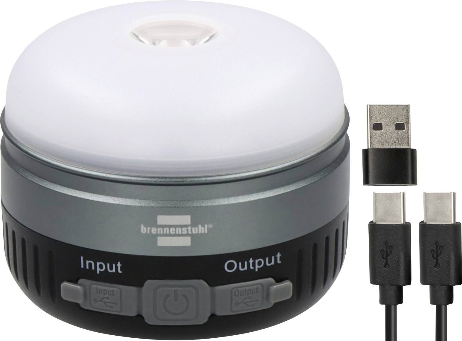 Lanterna portatile alimentata da USB con cupola diffusore, porte di ingresso/uscita e due cavi di ricarica inclusi