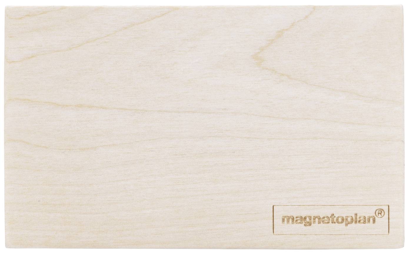 Tavola di legno con logo 'magnetoplan' inciso.