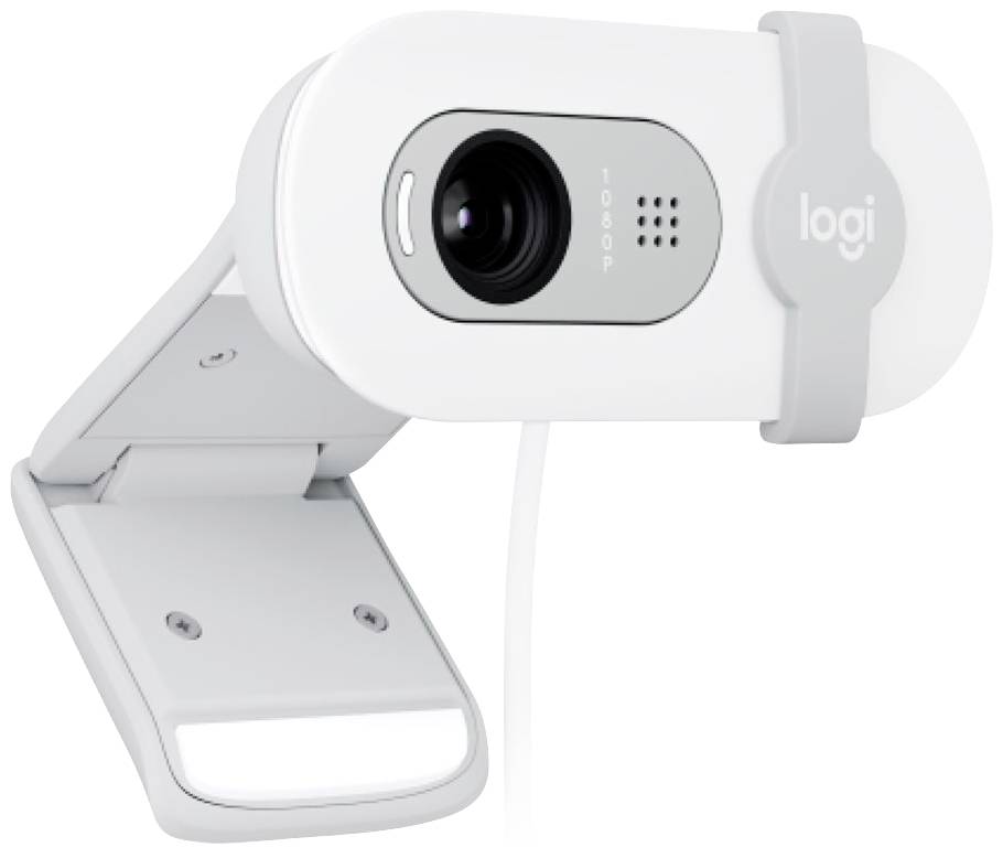 Una webcam bianca con microfono integrato e un clip di supporto stabile, ideale per videochiamate in qualità 1080p.