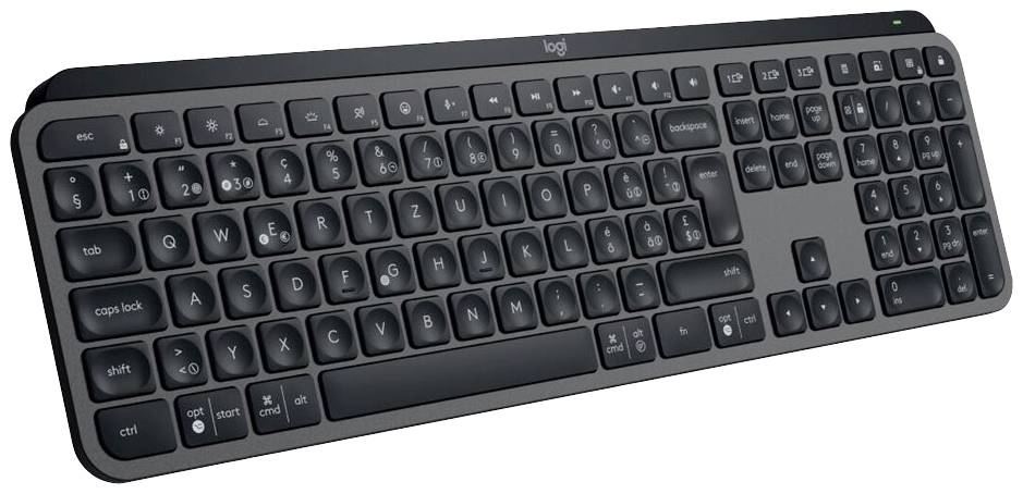 Tastiera nera QWERTZ con tastierino numerico aggiuntivo e riga di tasti funzione. I tasti sono etichettati con scrittura bianca su sfondo nero.