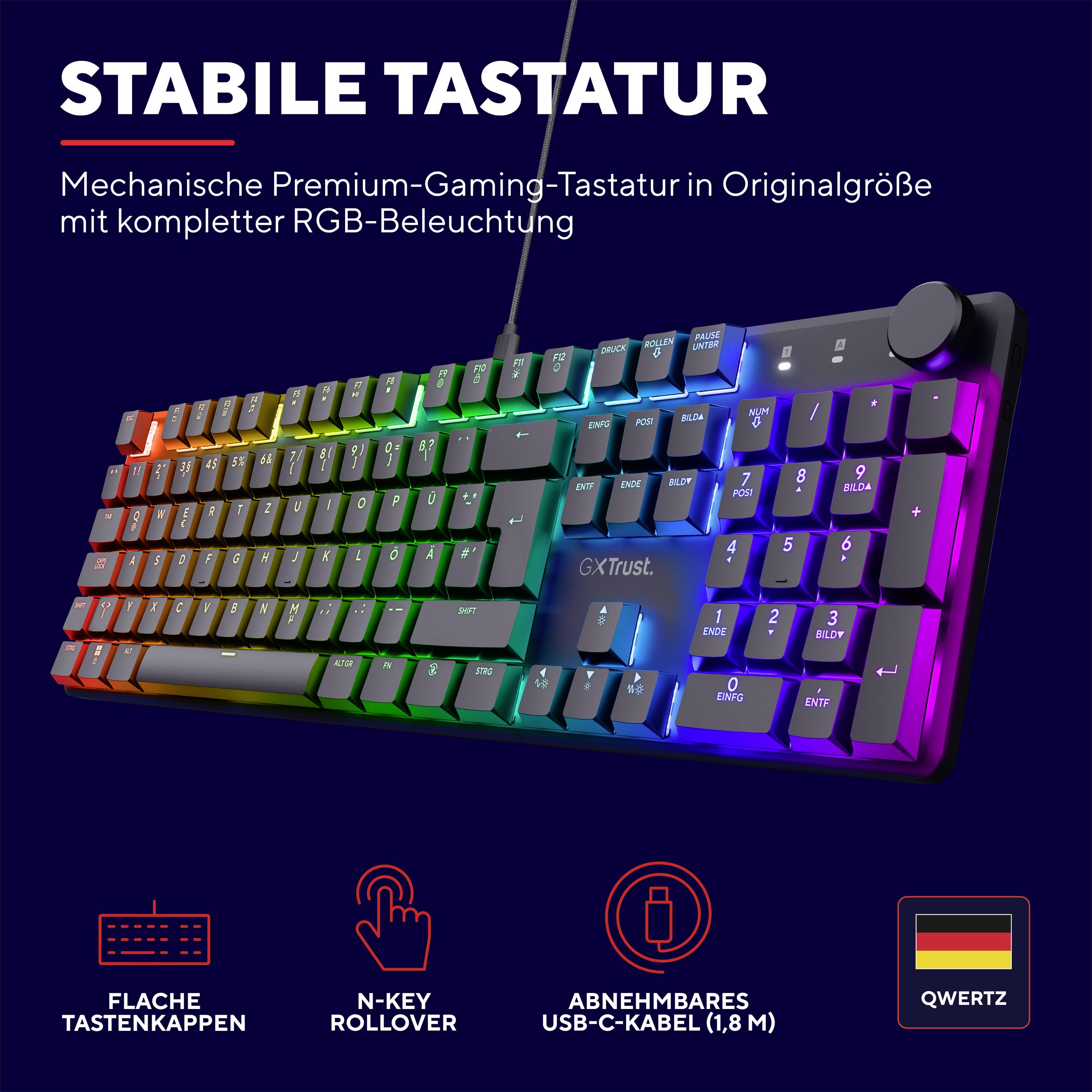Trust GXT866 TORIX MECHANICAL Cablato Tastiera da gioco Tedesco, QWERTZ Multicolore Illuminato-5