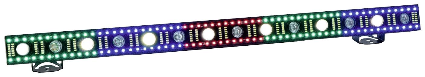 Barra luminosa a LED con LED colorati: verde, blu e rosso. Nove punti luminosi bianchi rotondi sono distribuiti uniformemente.
