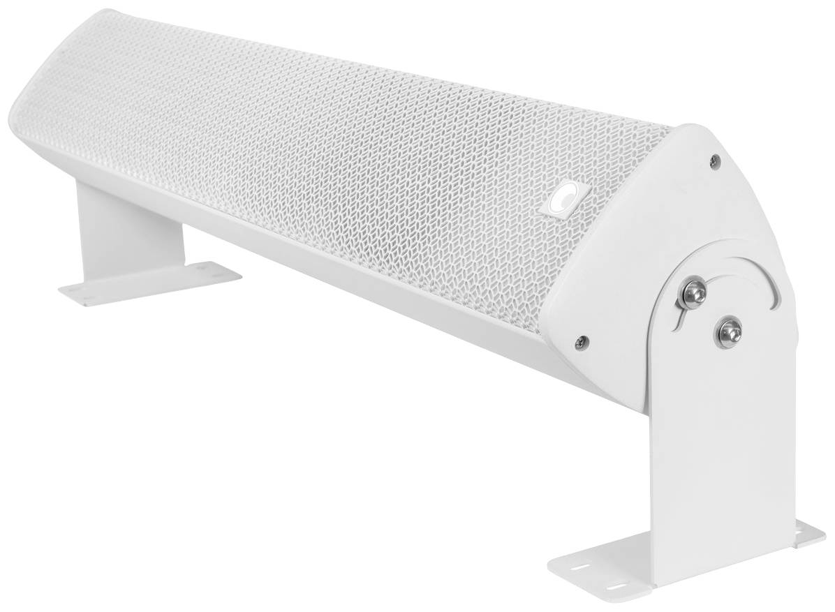 Un radiatore elettrico bianco con copertura a griglia e supporti di montaggio laterali, adatto per l'installazione a parete o a soffitto.