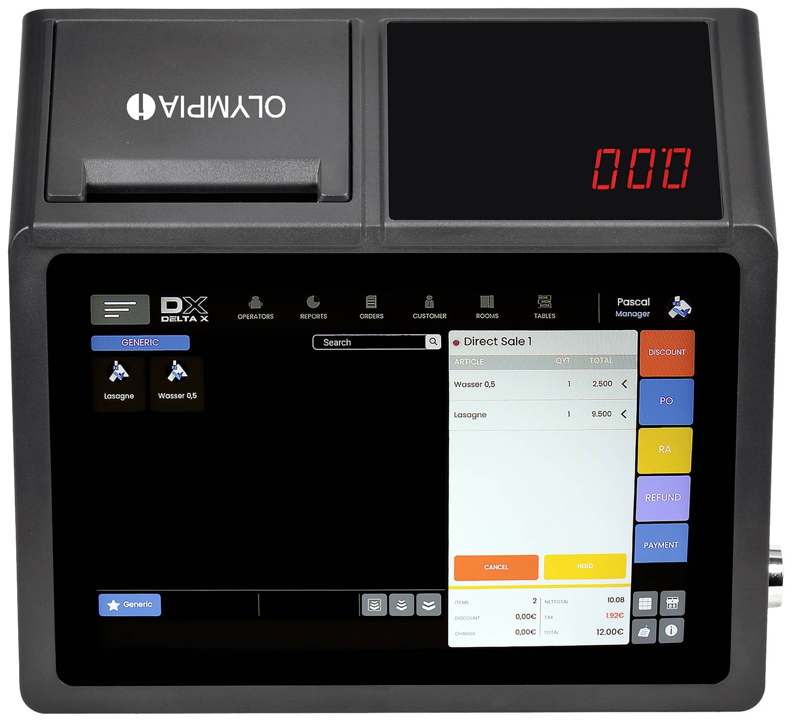 Display touchscreen per bilancia. Mostra informazioni sulla bilancia come peso e prezzo. Schermo LED rosso in alto con visualizzazione numerica.