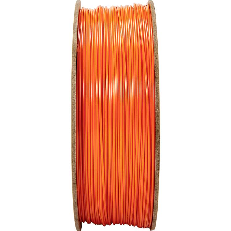Bobina di filamento arancione per stampante 3D, posizionata verticalmente su un supporto.
