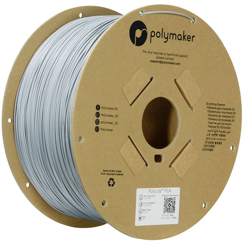 Polymaker PA02035 6938936712459 Filamento per stampante 3D Plastica PLA Elevata rigidità, Elevata resistenza alla trazione 1.75 mm 3000 g Grigio PolyLite™ 1 pz.