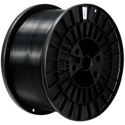 Una grande bobina nera in plastica con filamento per stampanti 3D.