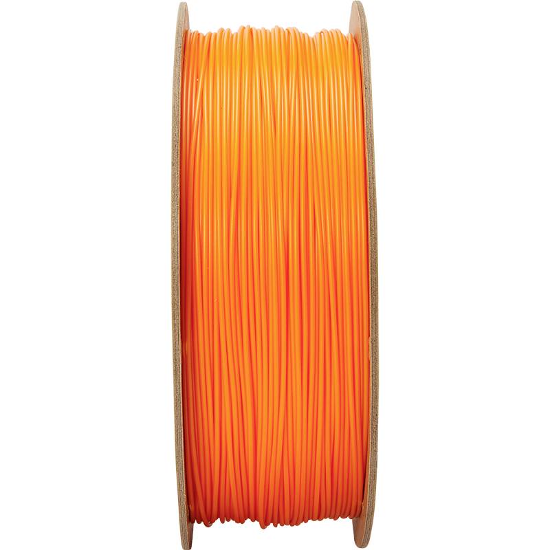 Una bobina di filamento luminoso arancione, adatta per stampanti 3D.