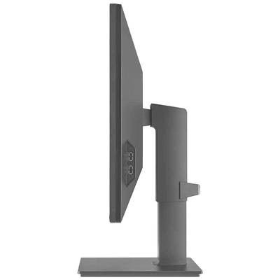 Vista laterale di un monitor moderno dal design sottile, che mostra due porte USB sul braccio del monitor.