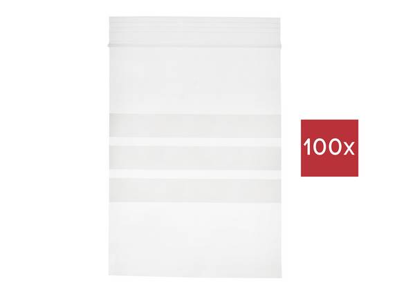 <br> TRU COMPONENTS<br> Bustina apri-chiudi con etichette di siglatura<br> (L x L) 120 mm x 80 mm<br> Trasparente<br> Polietilene<br> 100 pz.<br>