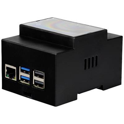 Un piccolo involucro nero con più porte USB e una porta Ethernet, presumibilmente per un dispositivo tecnico.