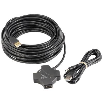 Cavo USB di prolunga lungo con un cavo USB più corto aggiuntivo. Il cavo lungo è dotato di un amplificatore per migliorare la qualità del segnale.